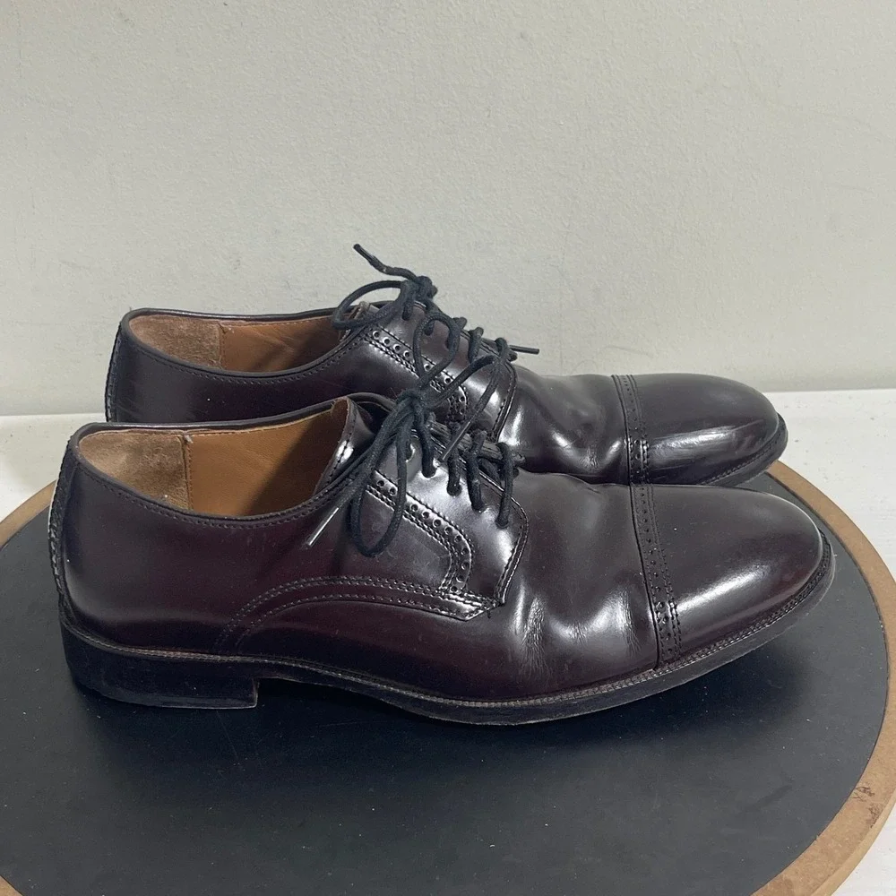 Johnston & Murphy Sheepskin Leather Oxford Dress Shoes‎ Men 8D Burgundy Cap Toe
